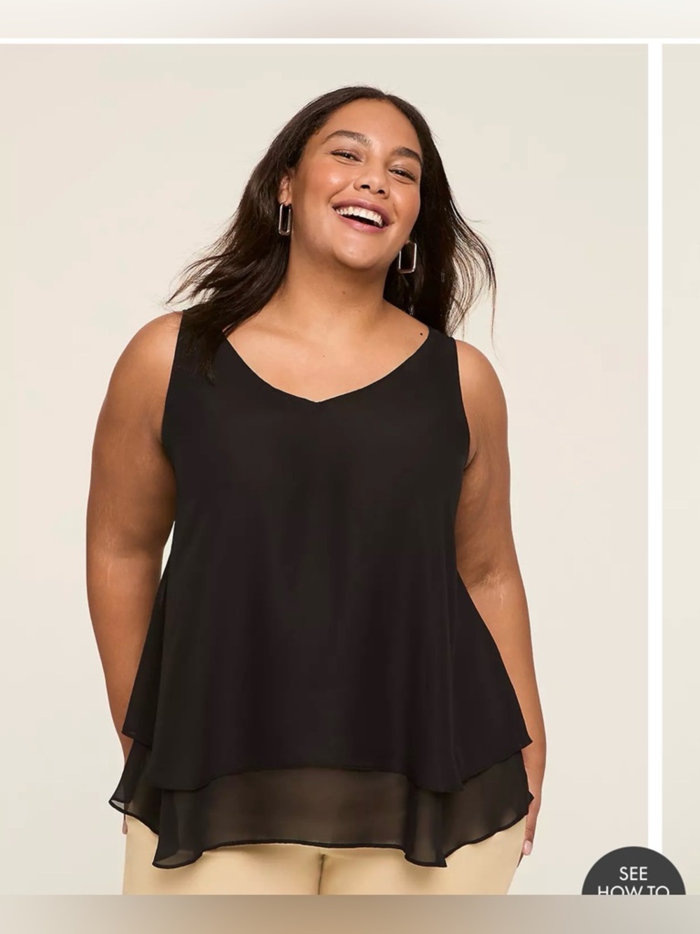Lane Bryant Black Swing Double - Layered Chiffon Tank
